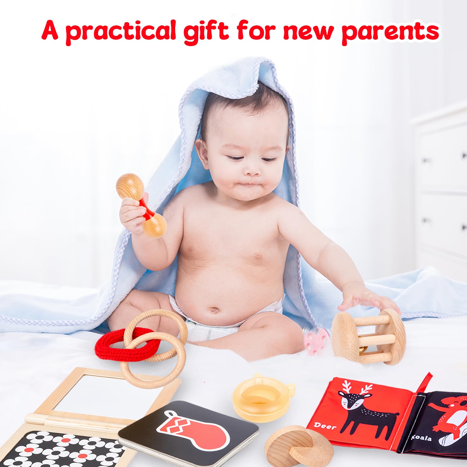 Montessori Toys Play Kit for 6-12 Months Infants Great Gift for New Parents (Play Kit for 0-6 Month Baby)