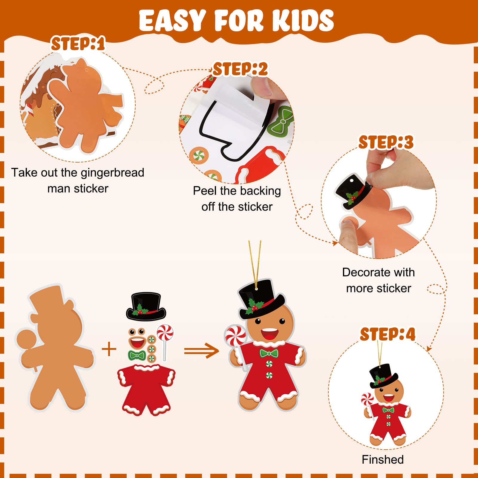 55 Pieces Christmas Crafts Kits for Kids Christmas Arts and Crafts DIY Christmas Gingerbread Ornaments Kit Make Your Own Christmas Gingerbread Man Craft Projects for Kids Ages 3 4 5 6 8 10