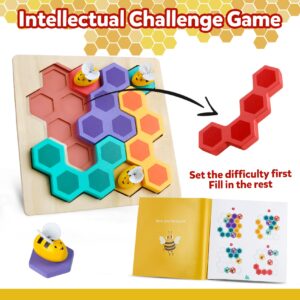 Brain Teasers Logic Game Learning Toys Matching Puzzle for 3 Year Olds Wooden Beehive Puzzle Board Games Montessori Preschool Educationl Toy for Kid Childs