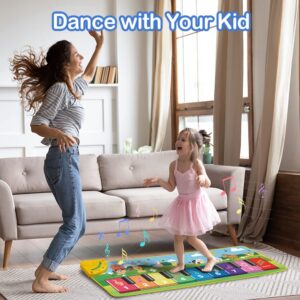 FOKI Floor Piano Mat for Toddlers, Baby Kid Sensory Educational Dancing Keyboard Carpet Animal Sounds Blanket Touch Playmat Musical Mats Birthday Toddler Toys for 1 2 3 4 5 Year Old Boy Girl Gifts