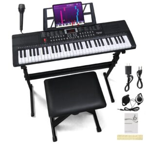 Ktaxon 61 Key Keyboard Piano Electric Keyboard, Electric Piano Set with Headphone, Microphone, Music Rest, Power Adapter, Piano Stand, Piano Bench and Manual (Black)