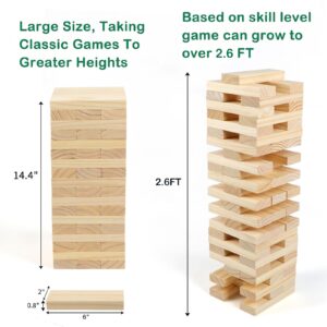 Steventoys Tumble Tower Set, 54PCS Large Timber Game with Storage Bag, Wooden Stacking Games for Kids Adults and Family, Outdoor and Indoor Play