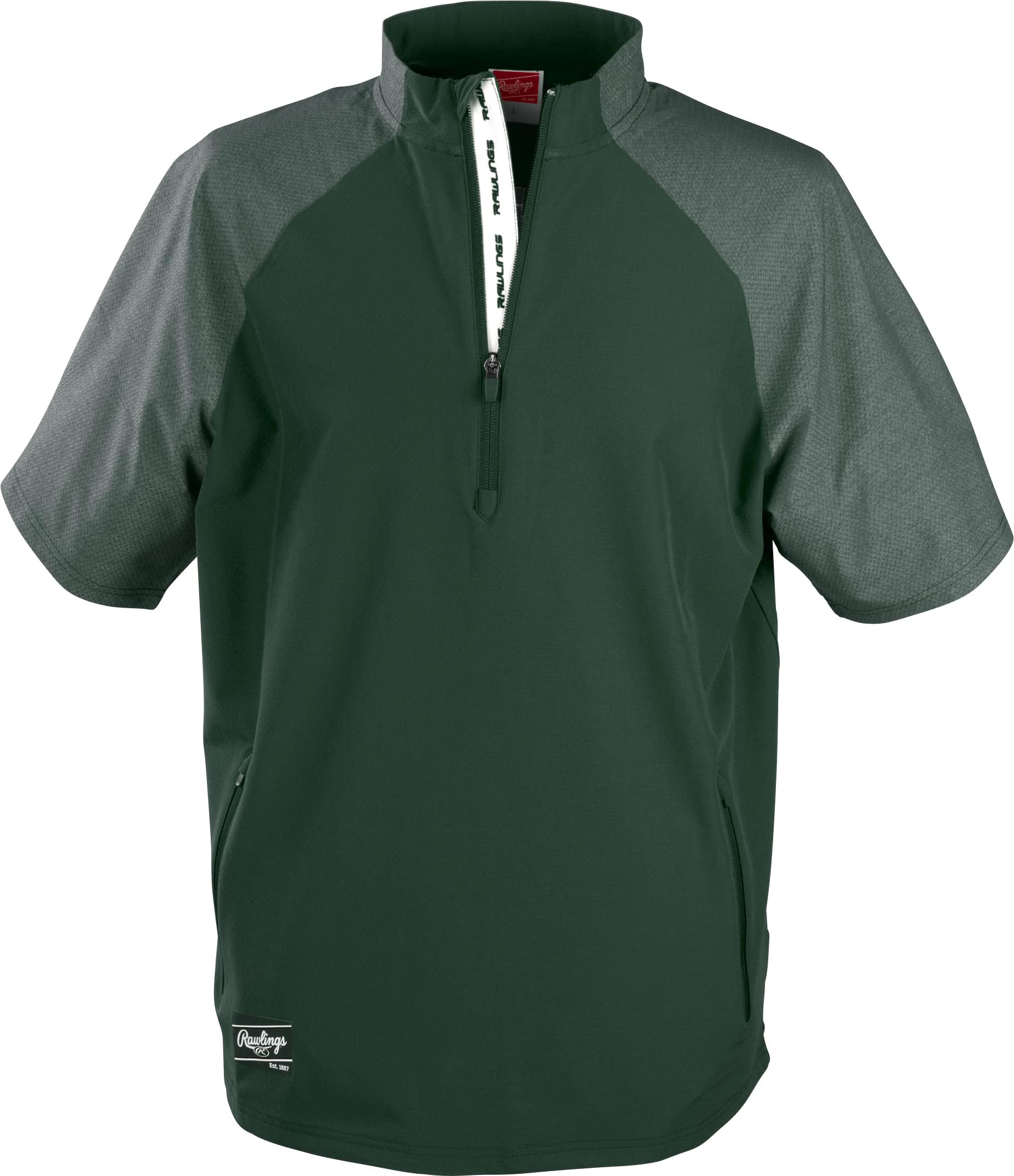 Rawlings Mens Short Sleeve Cage Jacket Shirt, Dark Green, Large US