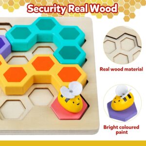 Brain Teasers Logic Game Learning Toys Matching Puzzle for 3 Year Olds Wooden Beehive Puzzle Board Games Montessori Preschool Educationl Toy for Kid Childs