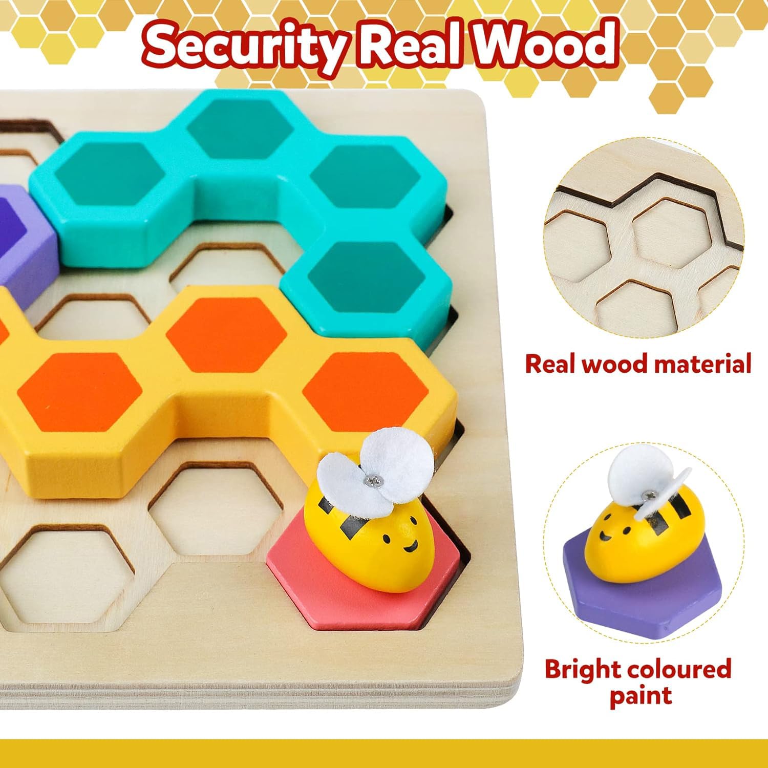 Brain Teasers Logic Game Learning Toys Matching Puzzle for 3 Year Olds Wooden Beehive Puzzle Board Games Montessori Preschool Educationl Toy for Kid Childs