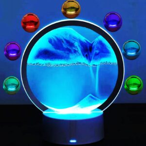 yevheniy 3d moving sand art table lamp,360° rotating hourglass decoration,16 color changing sand liquid motion desk lamp,rgb colorful creative sea quicksand moving sand art picture night light(blue)