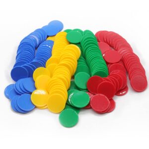 HAKITAROOM Set of 100 Opaque Plastic Learning Counters Mini Poker Chips Game Tokens with Storage Box (Red+Yellow+RoyalBlue+Green, 1 Inch)