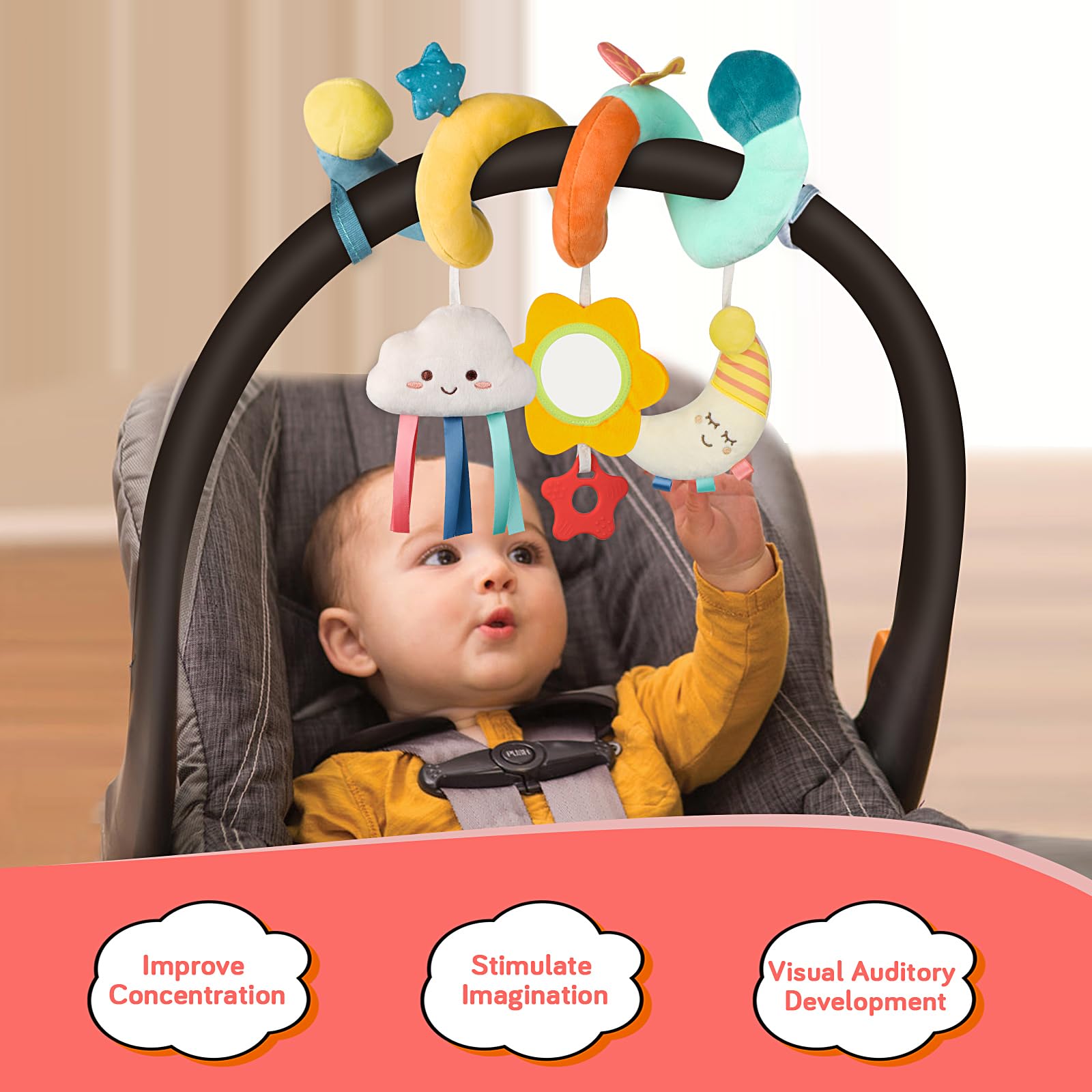 Car Seat Toys Infant Toys 0-6 Months Newborn Toys, Stroller Toys Baby Toys 0-3 Months, Baby Toys 0-6 Months for Crib Mobile Bassinet with Rattles Jingle Mirror Teether for 0 3 6 9 12 Boys Girls Babies