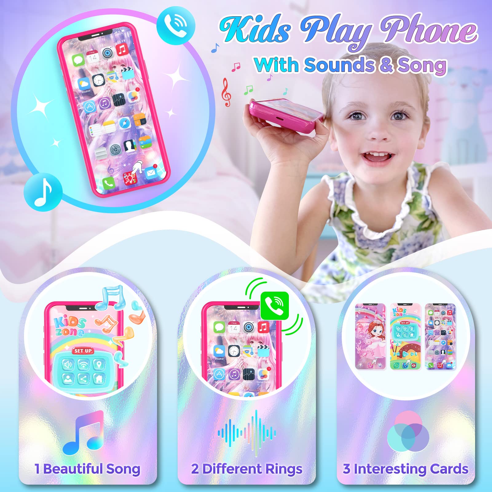 Play Toddler Girls Purse, Toddler Girl Toys Age 3-5 4-5 6-8 Kids Toys Purse Set, Pretend Makeup Kit, Phone, Princess Pretend Play Girl Toys for 3 4 5 6 7 Year Old, Birthday Gifts for Girl Age 3-5