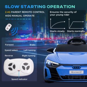 Aosom Kids Ride on Car, 12V Licensed Audi RS E-tron GT 3.1 MPH Electric Car for Kids, Ride-on Toy for Boys and Girls with Remote Control, 4 Wheels with Suspension, Horn, Music, Lights, Blue