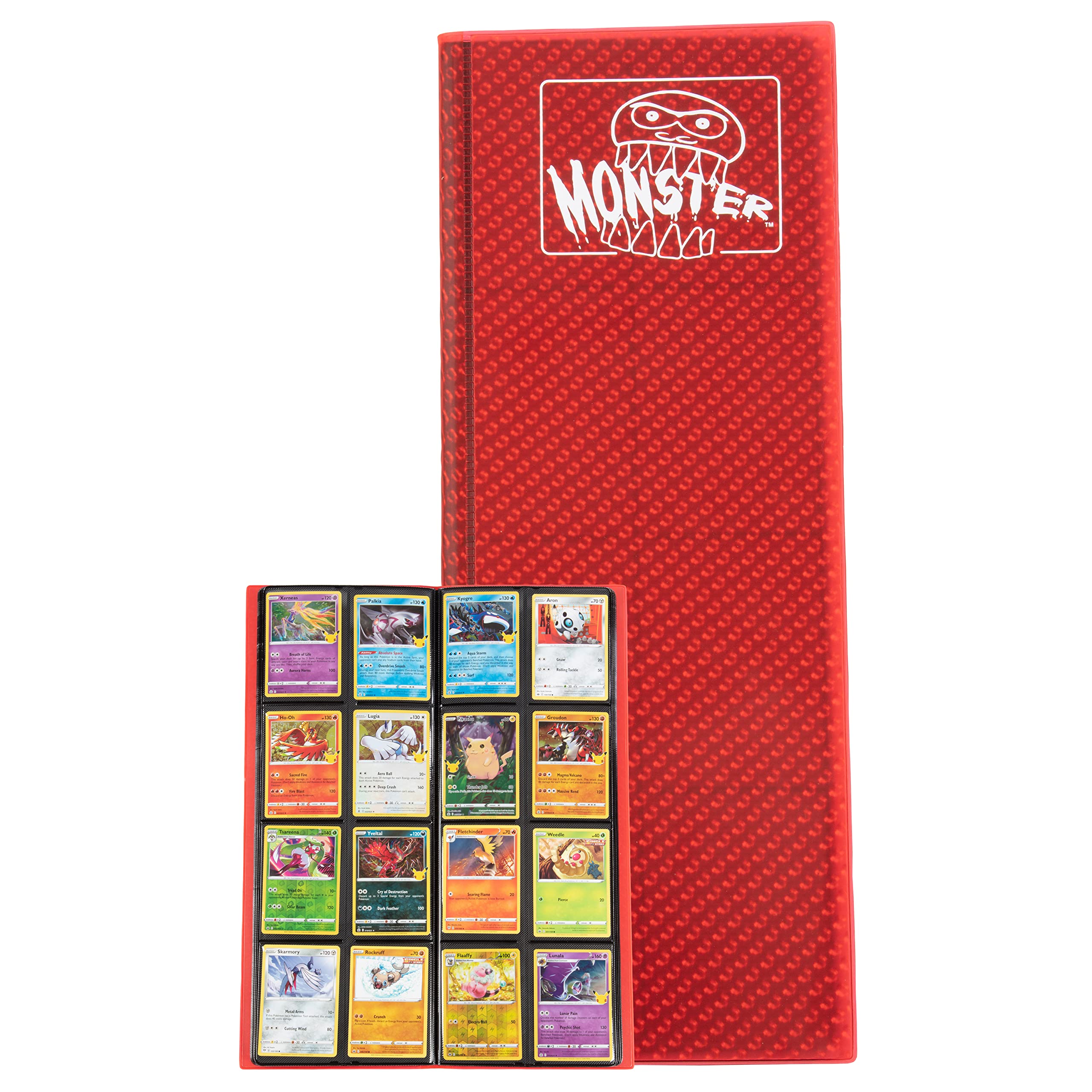 Monster Tower Binder -20 Side Loading Padded Pages that hold 320 cards -Compatible with Yugioh, Magic The Gathering & Pokemon -Unique Trading Card Album with 8 pocket(2 x 4)Configuration -Holofoil Red