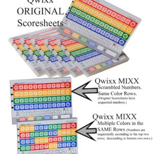 Deluxe Games and Puzzles Qwixx Score Sheets 4 Pack with Qwixx Compatible ‘Socially-Distanced’ Game Dice Quantity = 30, Bundled