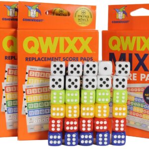 Deluxe Games and Puzzles Qwixx Score Sheets 4 Pack with Qwixx Compatible ‘Socially-Distanced’ Game Dice Quantity = 30, Bundled