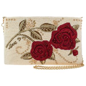 mary frances roses are red beaded crossbody clutch handbag, ivory