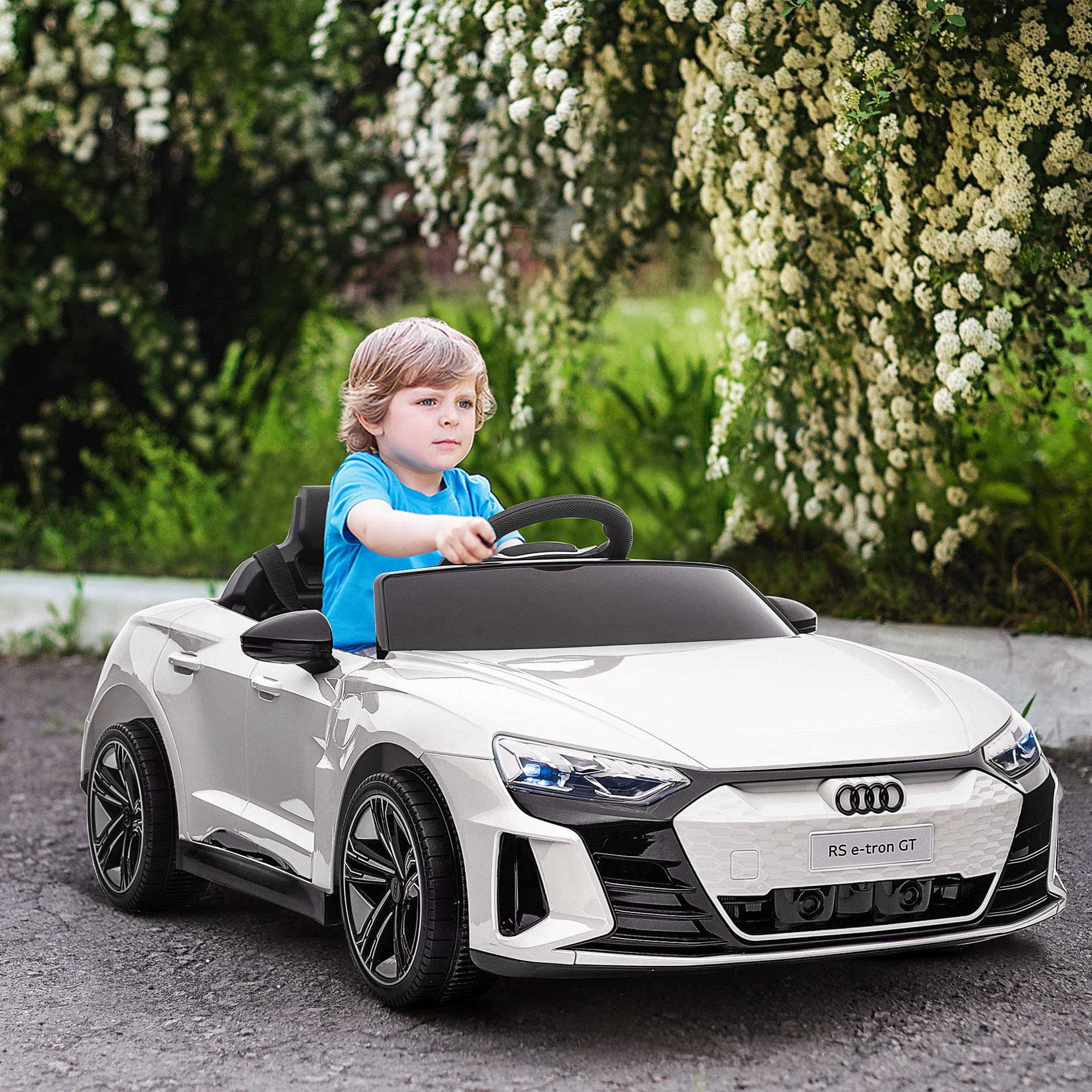 Aosom Kids Ride on Car, 12V Licensed Audi RS E-tron GT 3.1 MPH Electric Car for Kids, Ride-on Toy for Boys and Girls with Remote Control, 4 Wheels with Suspension, Horn, Music, Lights, White