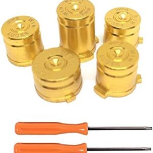 Metal Aluminum ABXY Guide Thumbsticks Bullet Buttons Joystick Cap + T6 T8 Screwdriver for Xbox One Controller(Gold)