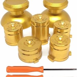 Metal Aluminum ABXY Guide Thumbsticks Bullet Buttons Joystick Cap + T6 T8 Screwdriver for Xbox One Controller(Gold)