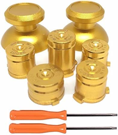 Metal Aluminum ABXY Guide Thumbsticks Bullet Buttons Joystick Cap + T6 T8 Screwdriver for Xbox One Controller(Gold)