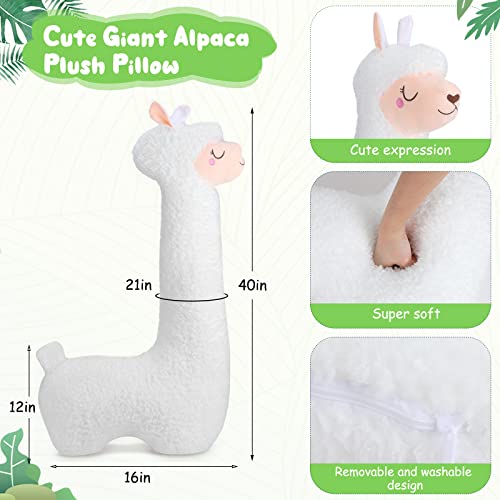 Llama Push Stuffed Animal Llama Body Pillow Giant Alpaca Toy Gift Fluffy Soft Alpaca Toy Long Body Pillow Christmas Party Favor Gift for Adults Kid Classmate Birthday Supplies(40 Inch,White)