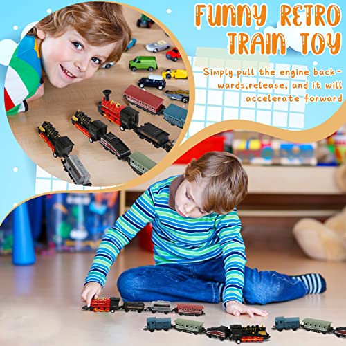 Hanaive 2 Sets Train Toys Small Alloy Retro Steam Train Simulation Steam Toys Train Pull Back Train Model Diecast Locomotive for Boys Girls Christmas Birthday Party Favor Classroom School Reward Gifts