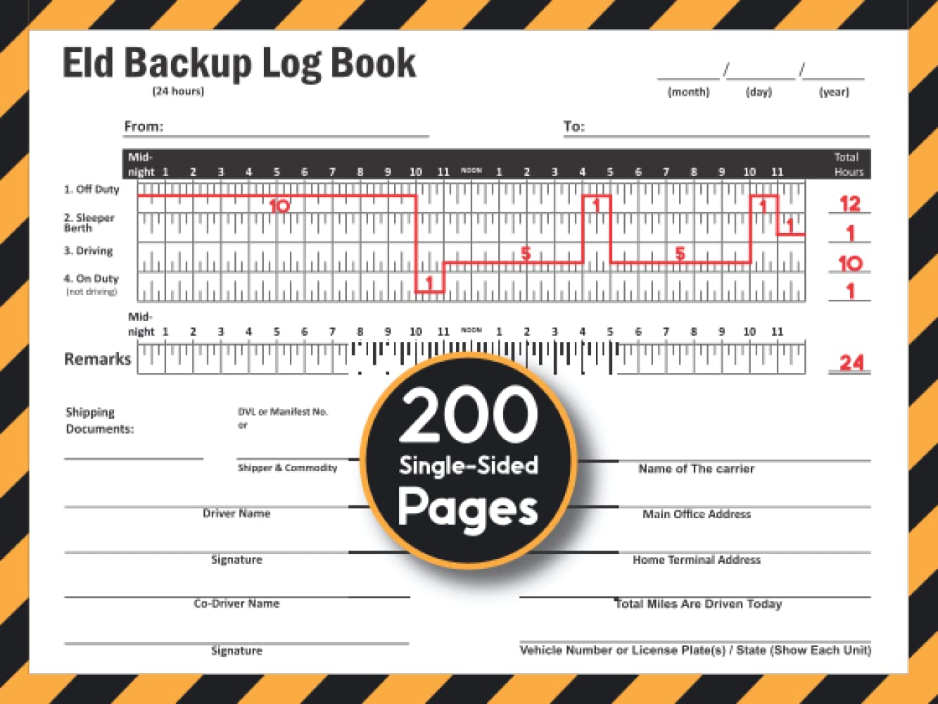 ELD Backup Driver Log Book: 200 Single-Sided Pages of DOT Eld Log Book. Carbonless Drivers Daily Log for Truckers | Size 8” X 6”.