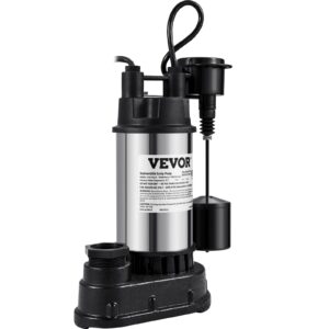 VEVOR 1.5 HP Submersible Cast Iron and Steel Sump Pump, 6000 GPH Submersible Water Pump with Integrated Vertical Float Switch, for Basement Water Basin and Flooding Area