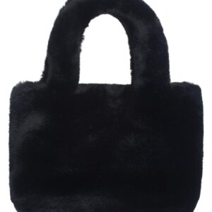 AnnaKastle Womens Soft Eco Fur Fluffy Mini Tote Bag Purse Black Star