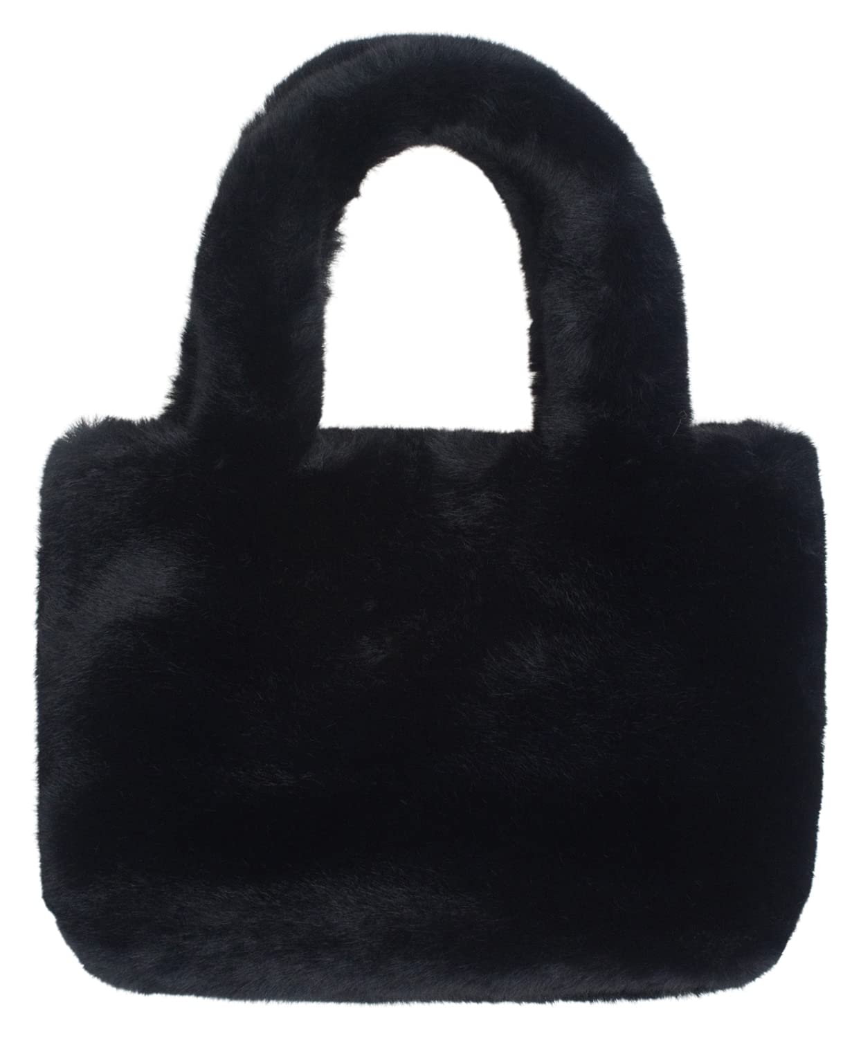 AnnaKastle Womens Soft Eco Fur Fluffy Mini Tote Bag Purse Black Star