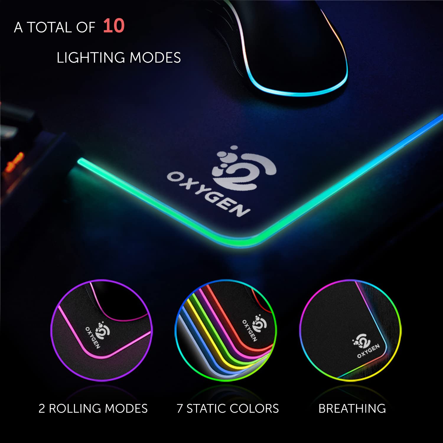 Studione RGB Gaming Mouse Pad by Oxygen, Ultra Bright LED Light&Soft Large Extended Mousepad with 14 Lighting Modes, Water Resistance, Non-Slip Rubber Base Keyboard Mat, 31.5 X12 inch X 4mm, Black