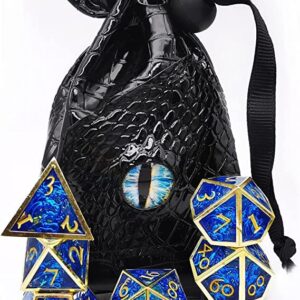 HAOMEJA Hollow Metal + Resin Dragons Dice Set DND 7 Set Dice Role Playing Dice D&D Dungeons and Dragons (Blue)