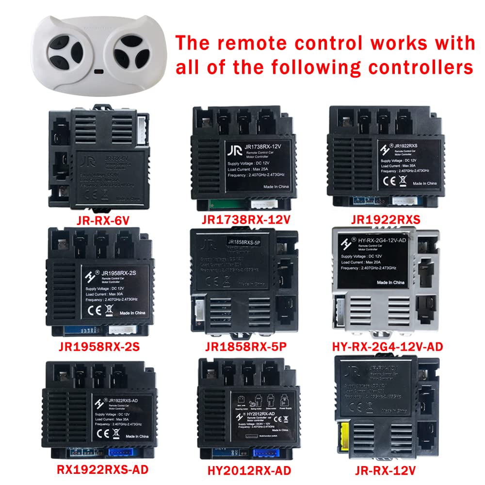 JR1602FCC 2.4G Bluetooth Remote Control for Power Wheels,JR1839FCC White Remote Transmitter for Electric Car Ride On Toy JR1603,JR1810,JR1958,JR1858,JR-RX,HY2005