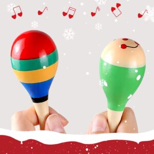 LOOIKOOS 12 PCS Mini Wood Festival Maracas for Kids Toys, Wooden Maracas Festival Painting, Wooden Carnival Maracas Baby Party Favors(Random Colors)