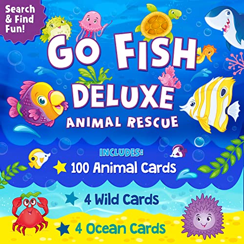 Go Fish Deluxe Animal Rescue! Family Card Game for Girls, Boys & Parents, Strategic Animal Matching Game, Play, Laugh & Learn Together, Ages 5 & Up! Fun at Home, School Travel Search & Find Game Play!