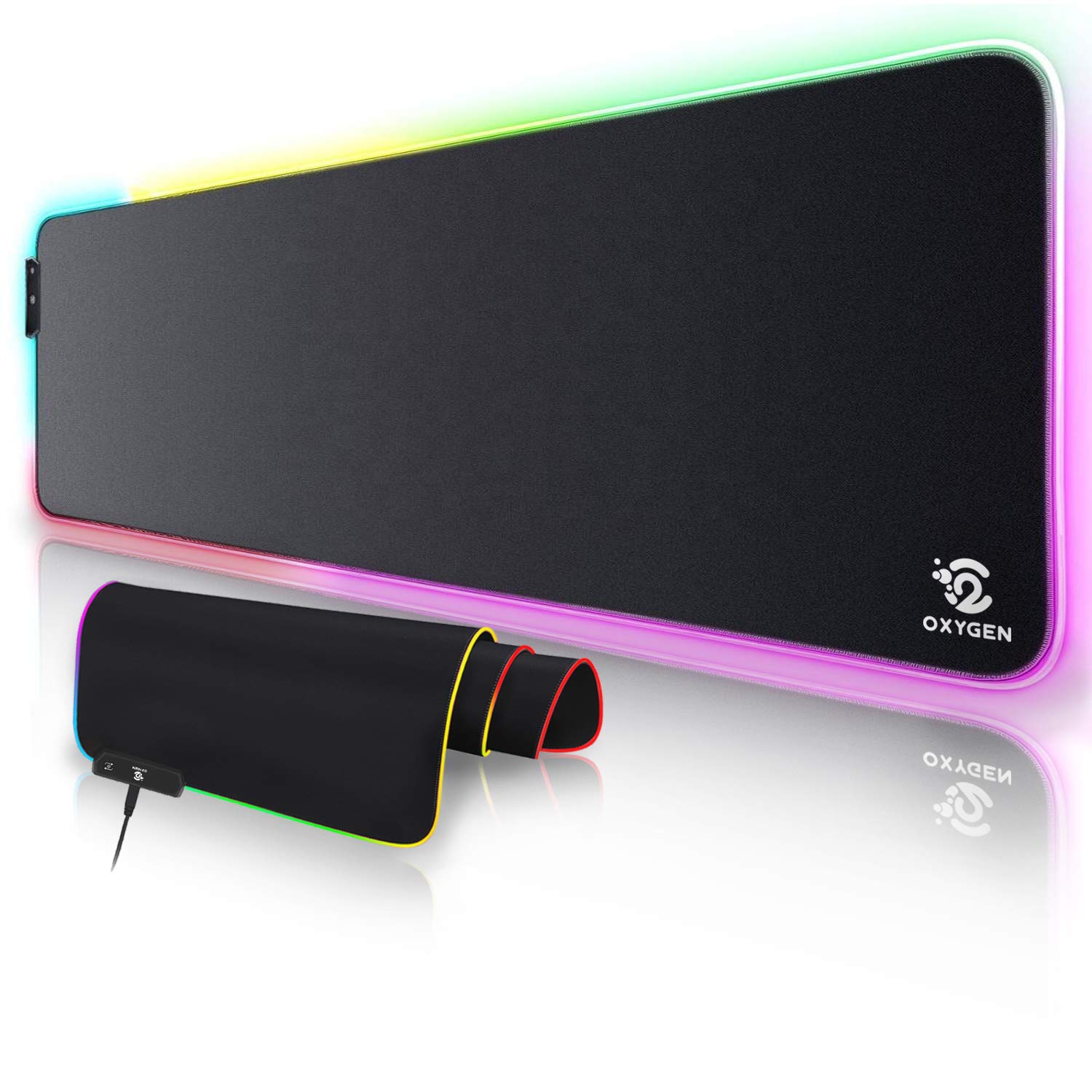 Studione RGB Gaming Mouse Pad by Oxygen, Ultra Bright LED Light&Soft Large Extended Mousepad with 14 Lighting Modes, Water Resistance, Non-Slip Rubber Base Keyboard Mat, 31.5 X12 inch X 4mm, Black