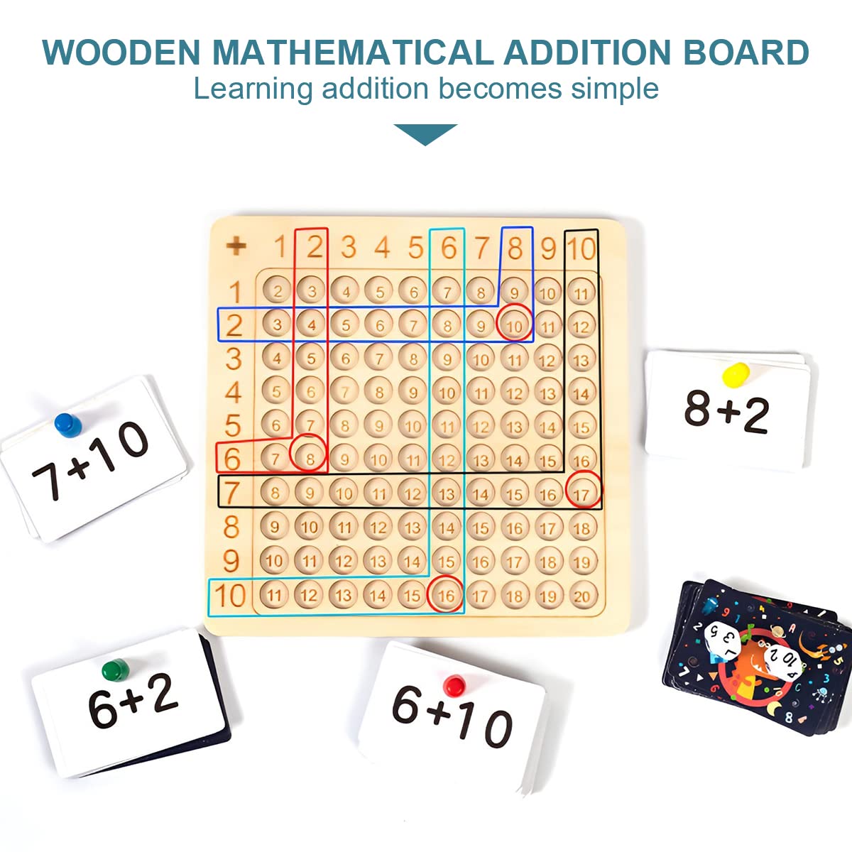 2 Pack Wooden Math Multiplication Board ＆ Addition Board, Montessori Hundred Board, Math Table Board Game, Creative Educational Preschool Learning Counting Toys for Toddlers Kids Over 3 Years Old