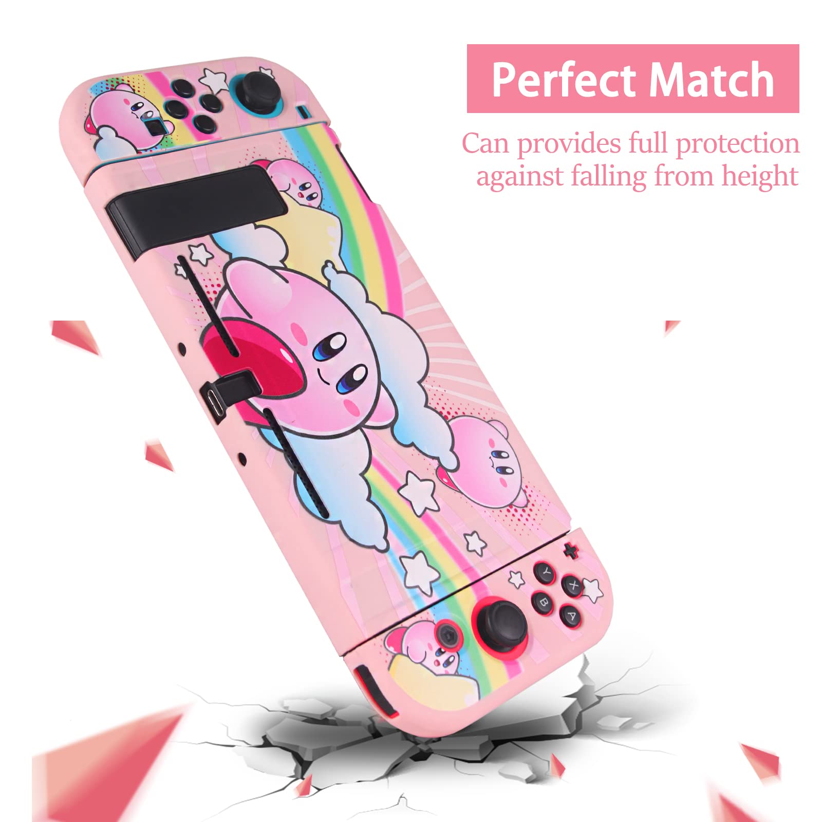 TIKOdirect Protective Case for Nintendo Switch, Soft Full Skin Protective Cover with Pretty Cute Pattern, Silicone Slim Shockproof Back and Grip Case for Switch, Kirby