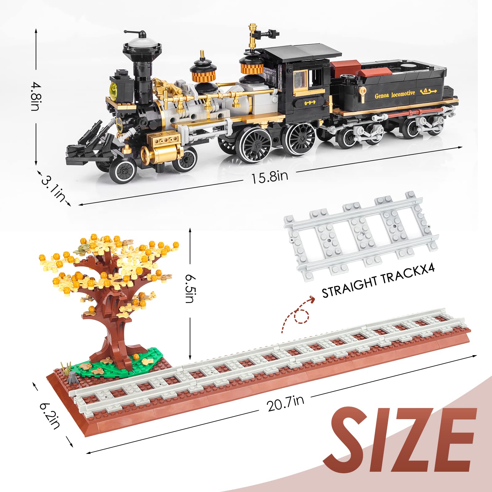 Chunbrommisam Steam Train Building Blocks, Build Model Train Set, DIY Locomotive Display Toy with Railroad Tracks, Gift for Train Enthusiasts (950 Pieces)