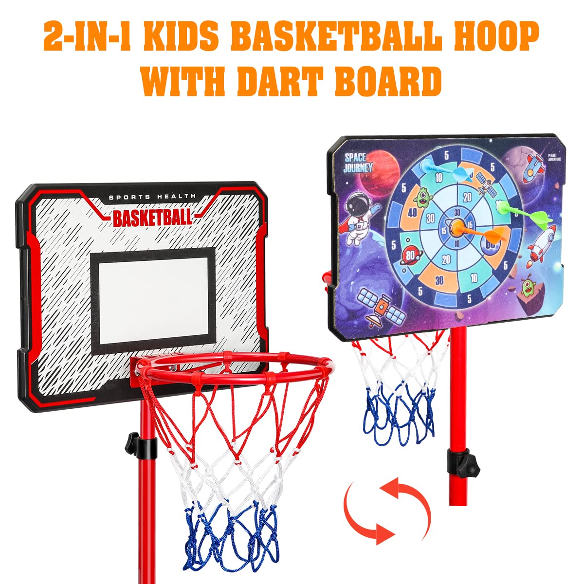 Meland Kids Basketball Hoop - Adjustable Height 2.9ft-6.2ft Toddler for Kids, Goal Indoor & Outdoor Toys Backyard Outside Boys Age 3 4 5 6 7 8 Years Gift