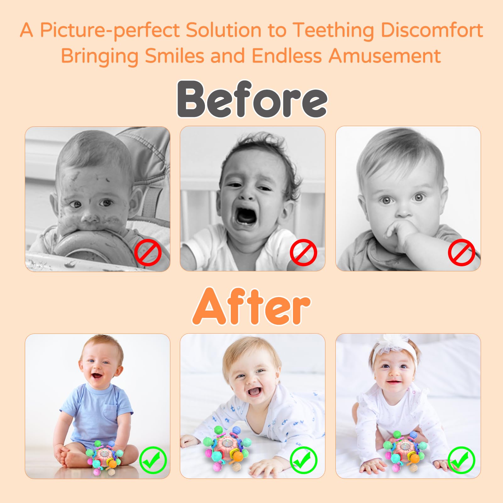 Teething Toys for Babies 0-6 Months: Sensory Toys for Infant - Baby Learning Developmental Toys Chewable Freezable Rattle Newborn Gifts for Boys Girls