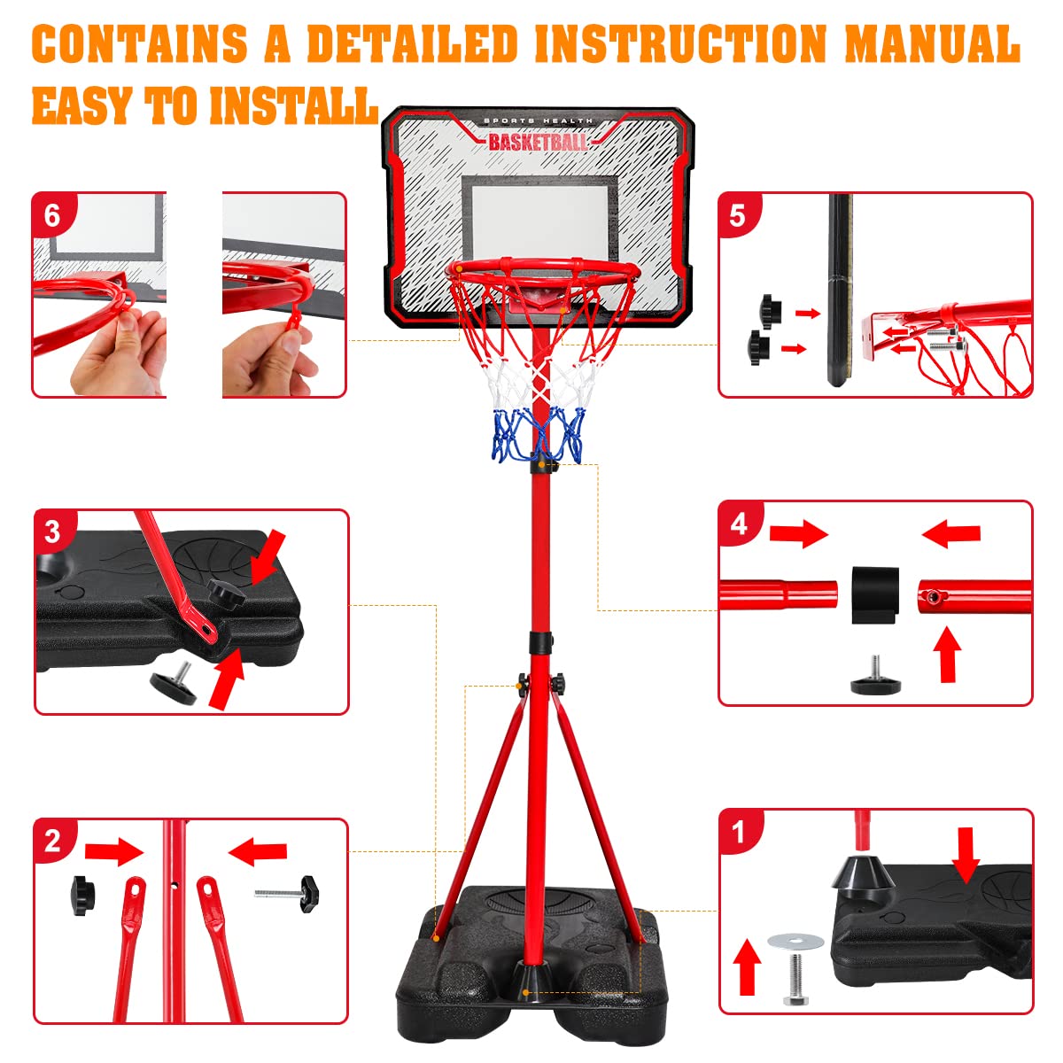 Meland Kids Basketball Hoop - Adjustable Height 2.9ft-6.2ft Toddler for Kids, Goal Indoor & Outdoor Toys Backyard Outside Boys Age 3 4 5 6 7 8 Years Gift