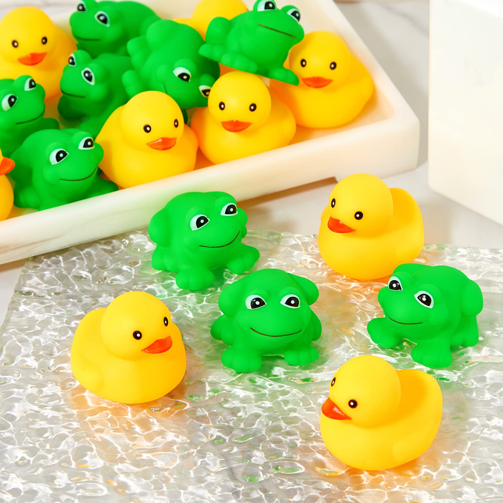 12 Pcs Mini Rubber Ducks and 12 Pcs Rubber Frogs Squeak and Float Mini Ducks Rubber Bath Toys Green Frog Bath Toy Yellow Duck Floating Rubber Ducky Bathtub Toys for Boys Girls Shower Toys, 2 x 2 Inch