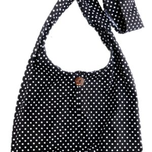 Handmade Cotton Cross body Shoulder Sling Bag (Black/w White Polka Dot)