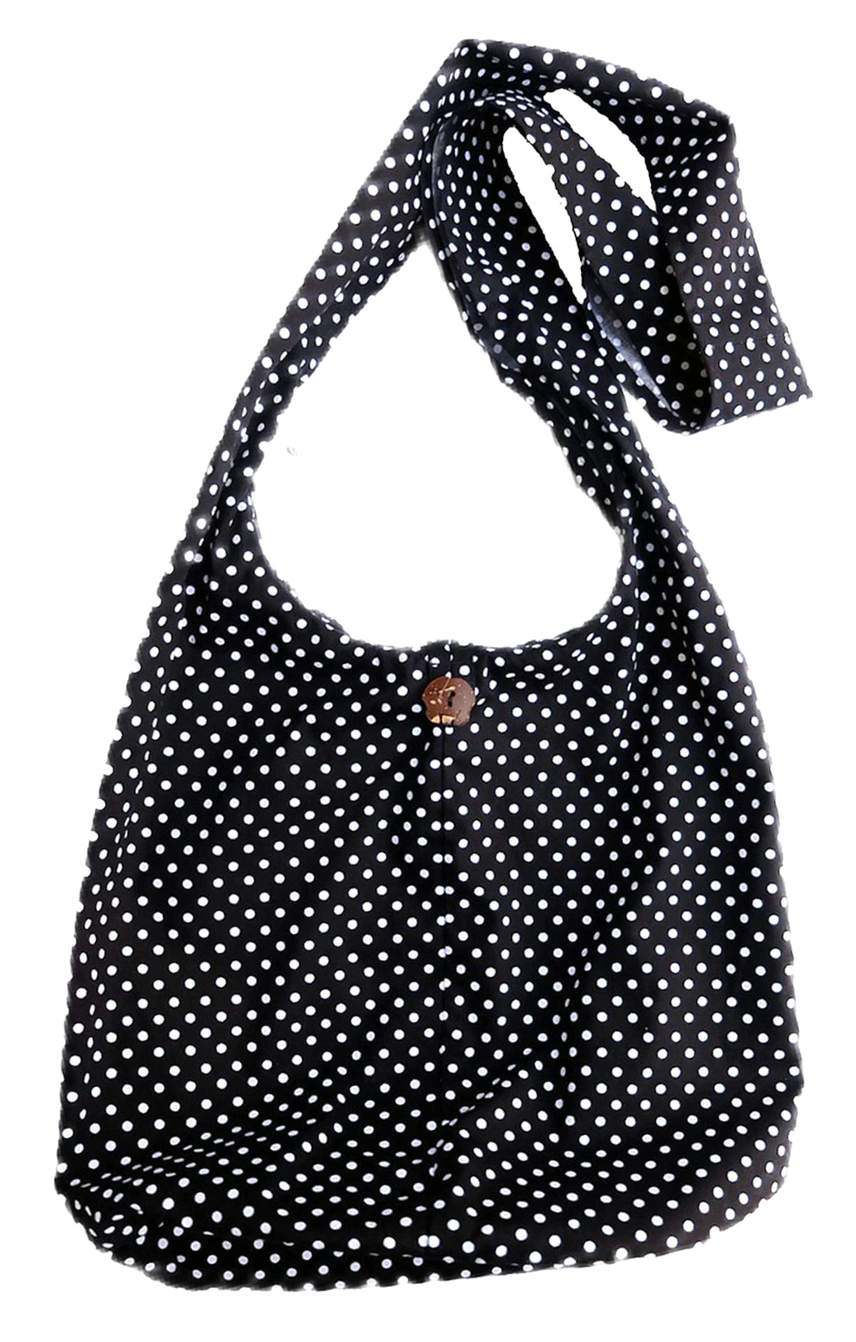 Handmade Cotton Cross body Shoulder Sling Bag (Black/w White Polka Dot)