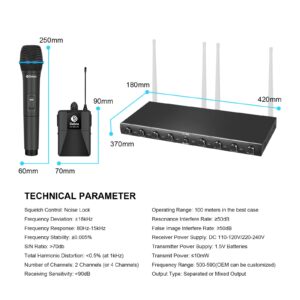 D Debra Audio AU800 Pro UHF 8 Channel Wireless Microphone System with Cordless Handheld Lavalier Headset Mics, Metal Receiver, Ideal for Karaoke Church Party (8 Handheld)