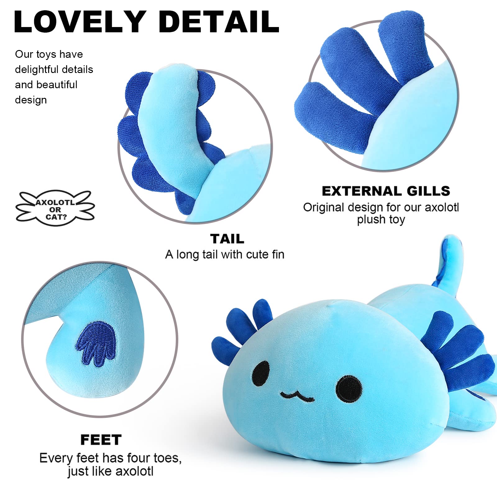 Onsoyours Cute Axolotl Plush, 19" Soft Large Stuffed Animal Salamander Big Plush Pillow, Kawaii Plushie Toy for Kids (Blue Axolotl A, 19")