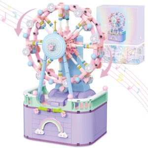 R HOME STORE Music Box Building Toys, Rotating Ferris Wheel DIY Building Block for Girls and Boys 6-12 Years Old, 710 pcs, Christmas and Valentine Gifts for Adults and Aged 8 9 10 11 12 Kids