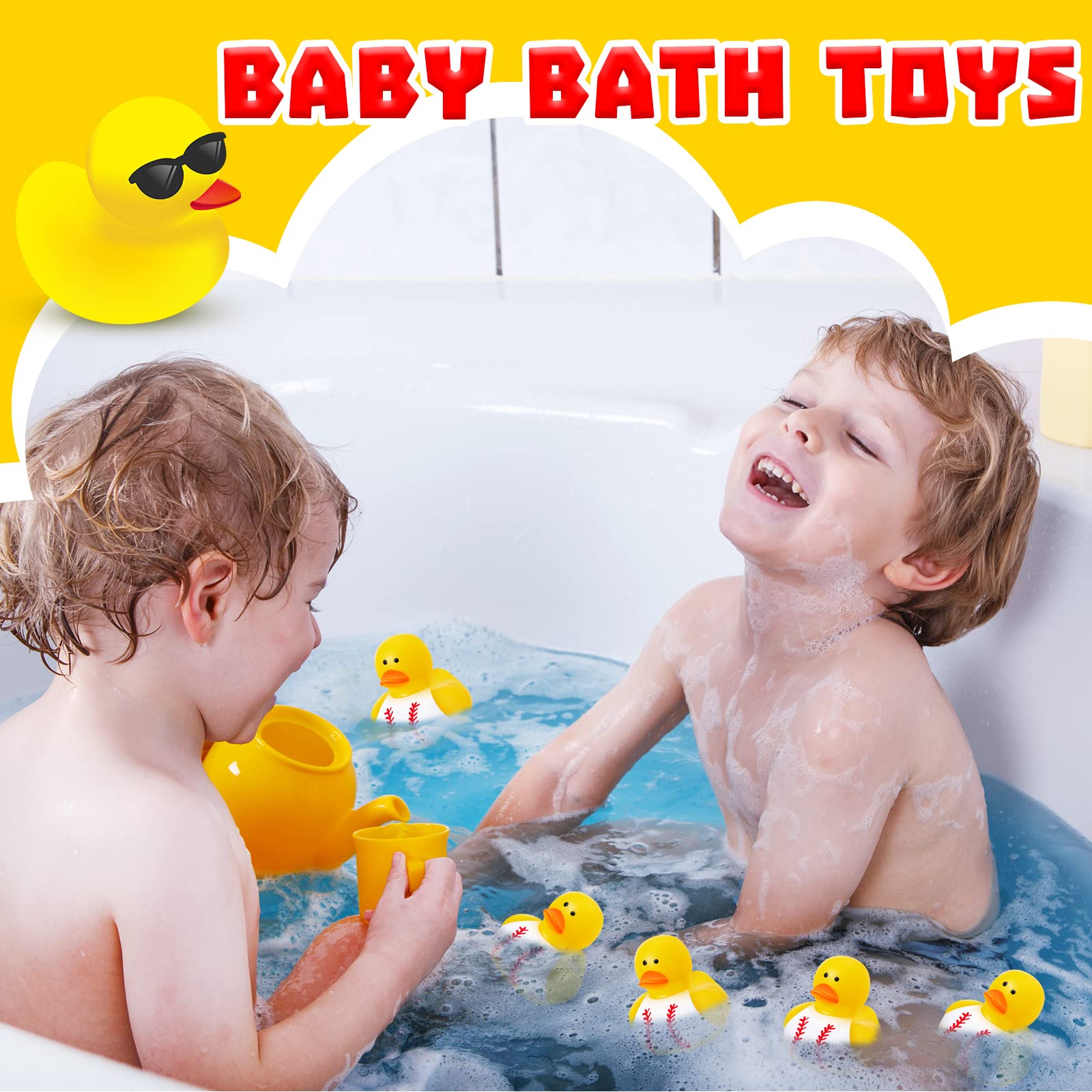 24 Pieces Baseball Rubber Ducks Mini Ducks Yellow Rubber Ducky Bath Toys Baseball Party Favors for Bathtub Gift Classroom Summer Beach Pool Activity Carnival Game