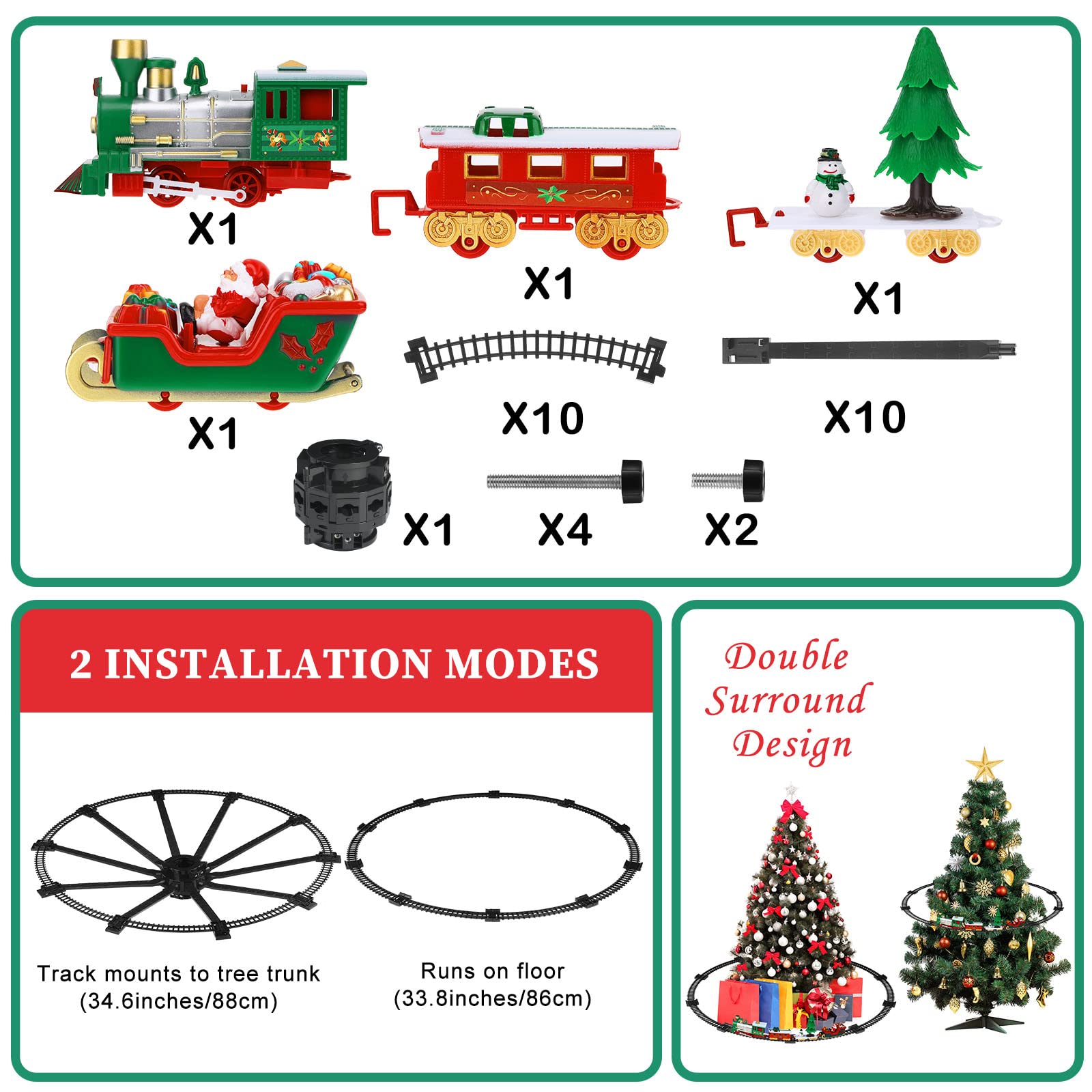 Christmas Electric Train Set Around The Christmas Tree, Train Toy Set with Track Locomotive Santa Claus Snowman Xmas Tree Music and Lights Christmas New Year Gifts for Boys Girls (Cute Style)