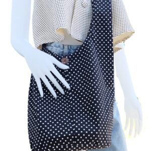 Handmade Cotton Cross body Shoulder Sling Bag (Black/w White Polka Dot)