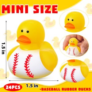 24 Pieces Baseball Rubber Ducks Mini Ducks Yellow Rubber Ducky Bath Toys Baseball Party Favors for Bathtub Gift Classroom Summer Beach Pool Activity Carnival Game